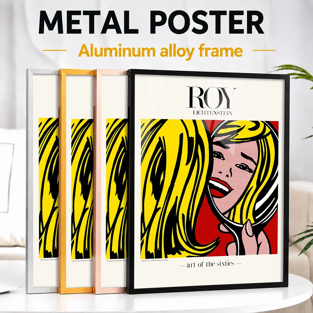 Comic Girl In Mirror Metal Poster With Aluminum Alloy Frame Personalized Photo High Contrast Graphic Style Wall Art For Studio