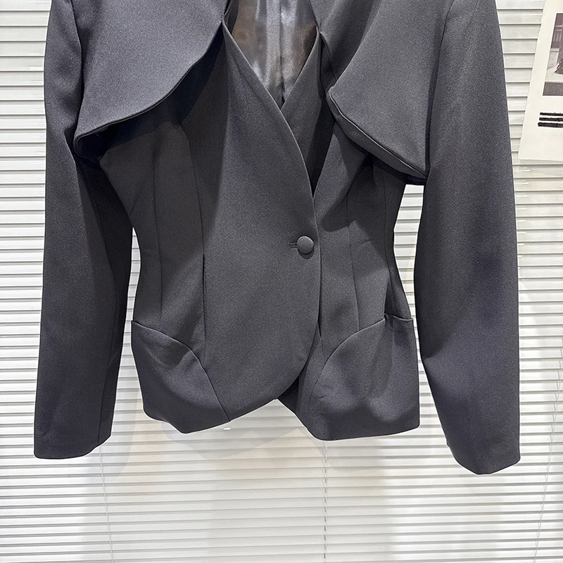 KBQ Solid Spliced Button Slimming Casual Short Jackets For Women V Neck Long Sleeve Autumn Temperament Jacket Female Fashion New