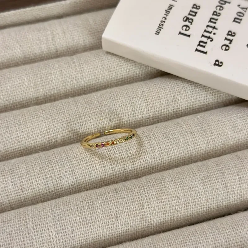 Vintage Metal Rainbow Color Star Cubic Zircon Stone Rings for Women Gold Color Adjustable Open Ring Stackable Rings Jewelry Gift