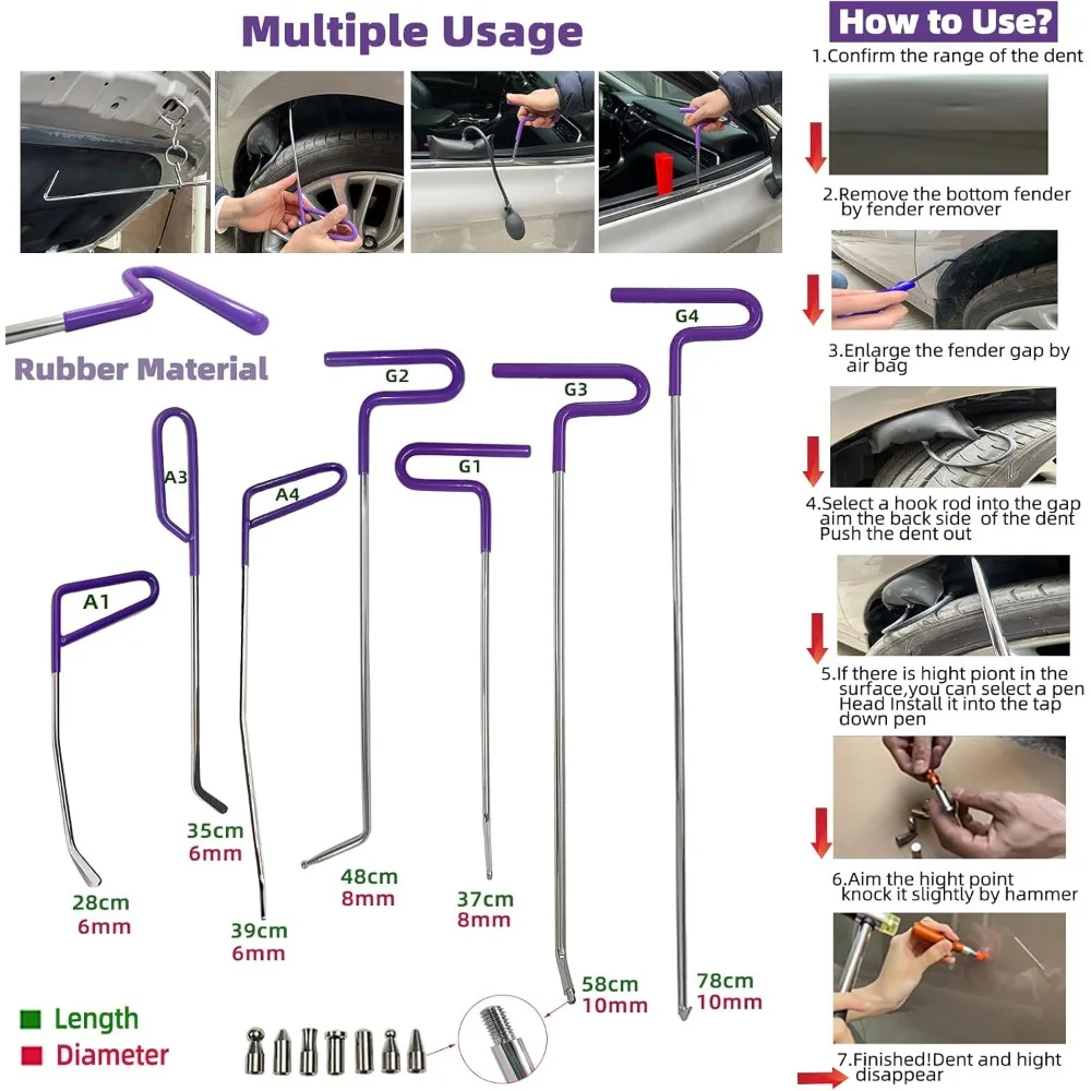 159pcs/Set Auto Body Dent Repair Tools Kit,Big Size Slide Puller&Dent Rods Crowbar,paintless Car Dent Lifter Hail Removal,A Comp