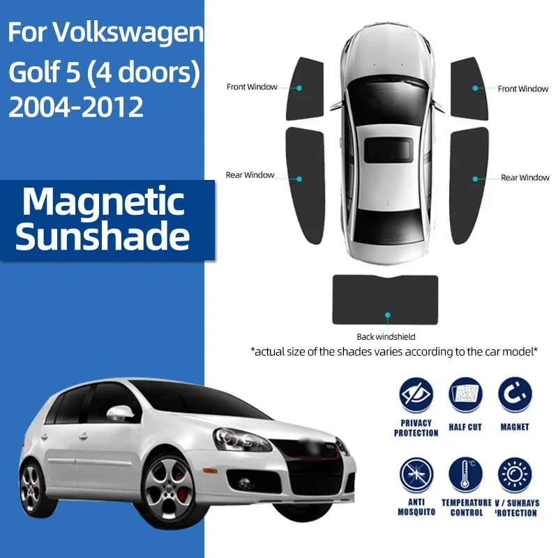 For Volkswagen VW Golf 5 MK5 2001-2009 Magnetic Car Sunshade Shield Front Windshield Rear Side Window Sun Shade Visor Curtain