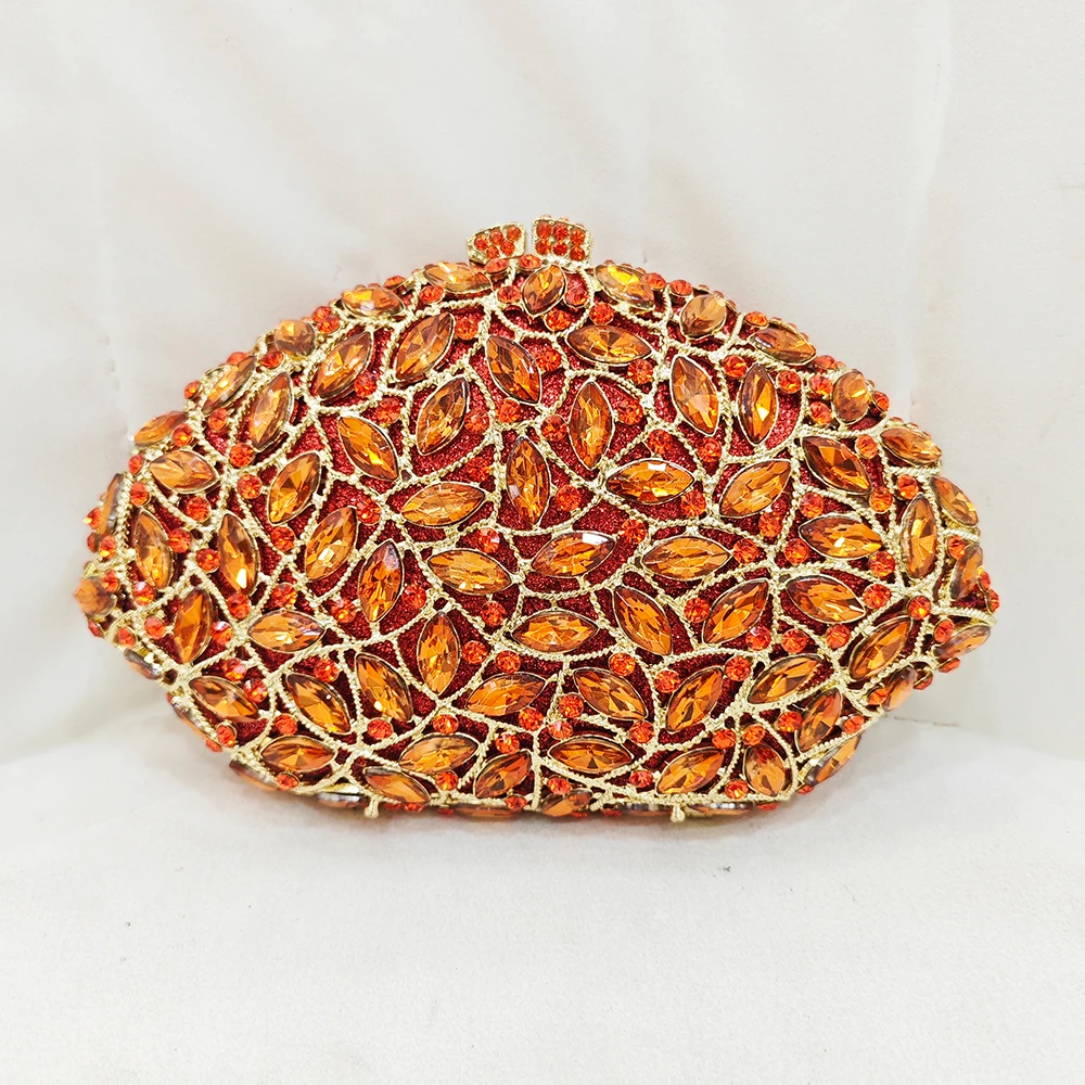 Orange Rhinestone Evening Bag Women Wedding Diamond Bridal Prom Purses Lady Crystal Dinner Party Purses Handbags Stone Bags