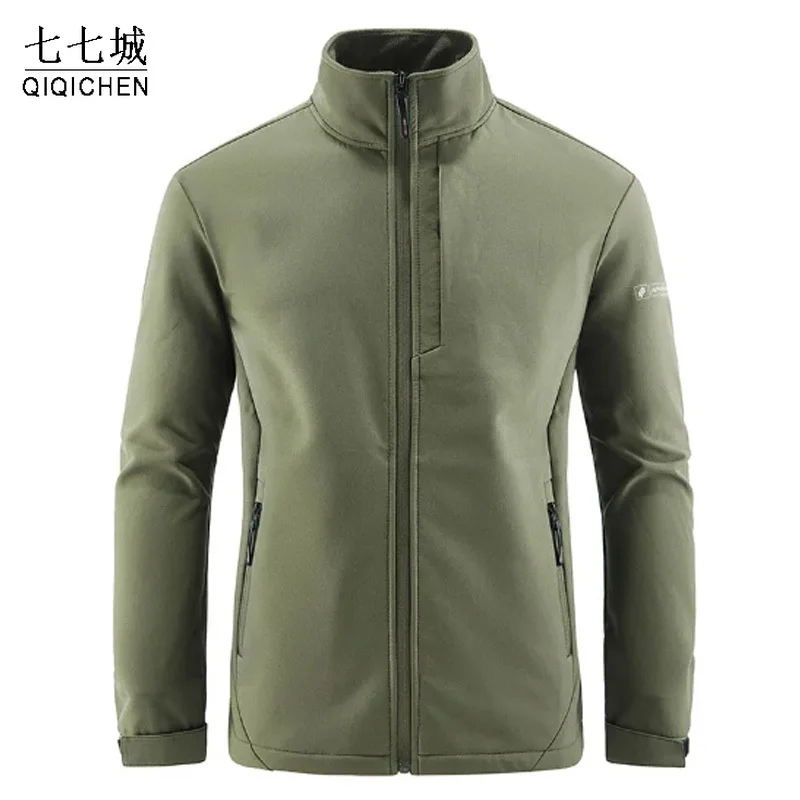 Autumn Winter Tactical Jackets Men Fleece Soft Shell Lined Multi-pocket Warm Jacket Windproof Casual Hiking Outdoor Thick Coat