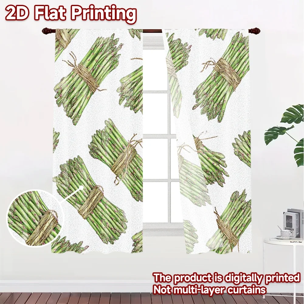 Asparagus Print Curtain, Watercolor Vegetable Window Drape, Farmhouse Kitchen Decor Rustic Food Pattern Eco-Friendly Sheer Panel