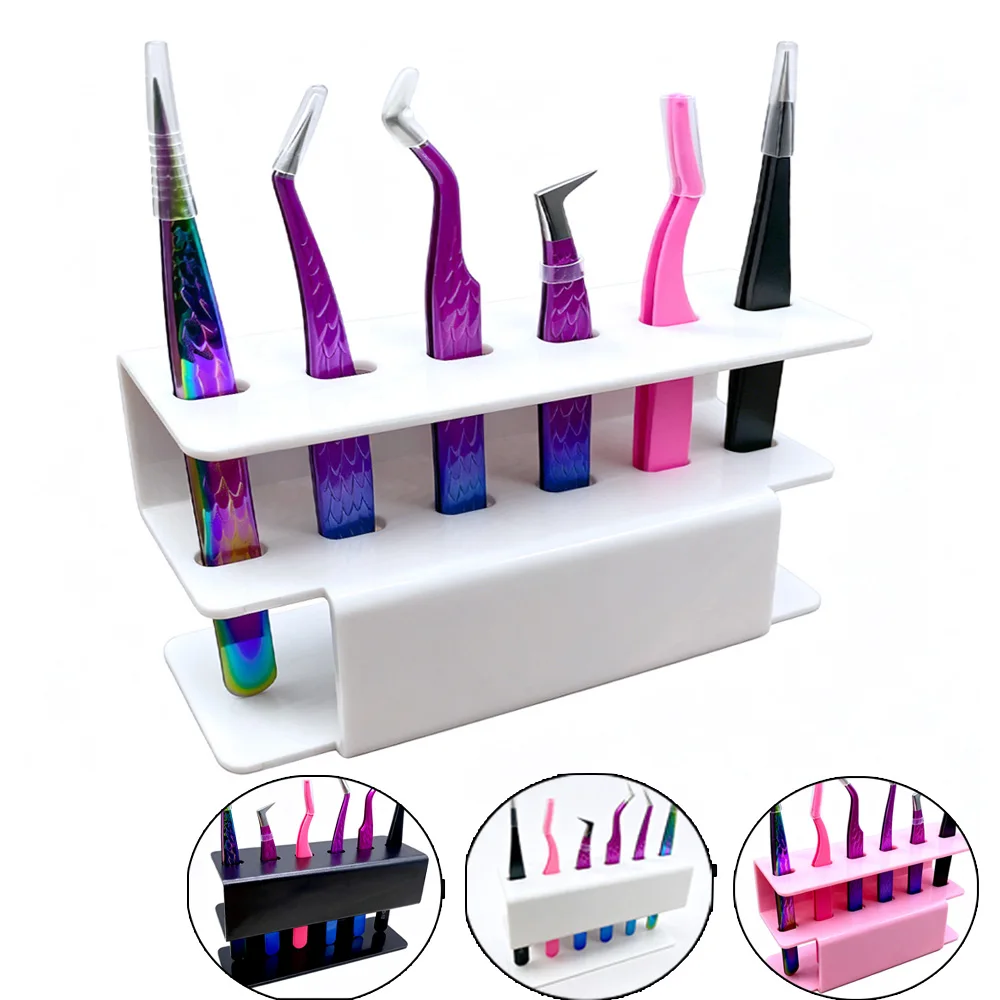 Support de rangement pour pinces à cils, 6 trous, en acrylique, pratique, pour pinces à ongles, extensions de cils, outils de maquillage