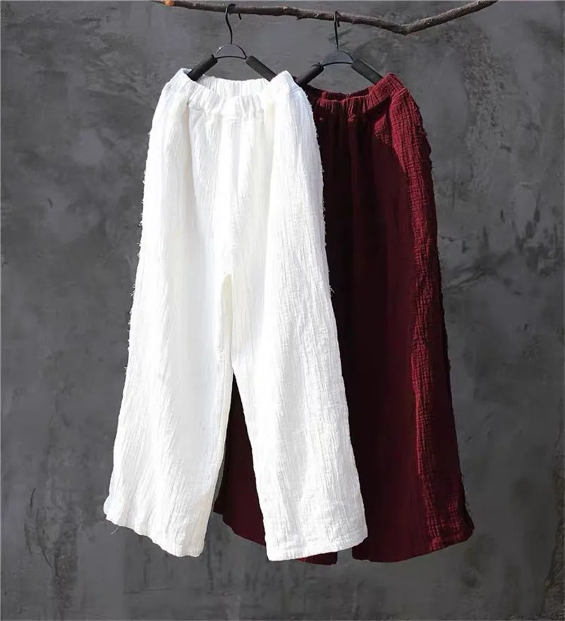 2026 Pantaloni di lino in cotone solido moda Donna Nuovo stile Pantaloni dritti a vita alta Streetwear Pantaloni a gamba larga Pantalones de mujer