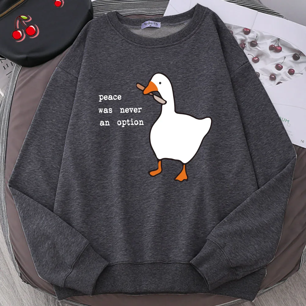 Peace Was Never An Option Goose Print Man Long Sleeves Kawaii Cartoons Pullovers Fashion Casual Simple Clothing Male Sweatshirts