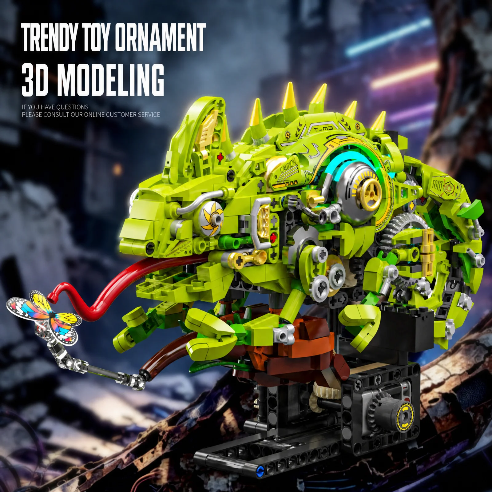 1098PCS Mechanical Chameleon Lighting Building Blocks Animals Model Support Motor Driven Desk Ornaments Assembly Toys Gifts