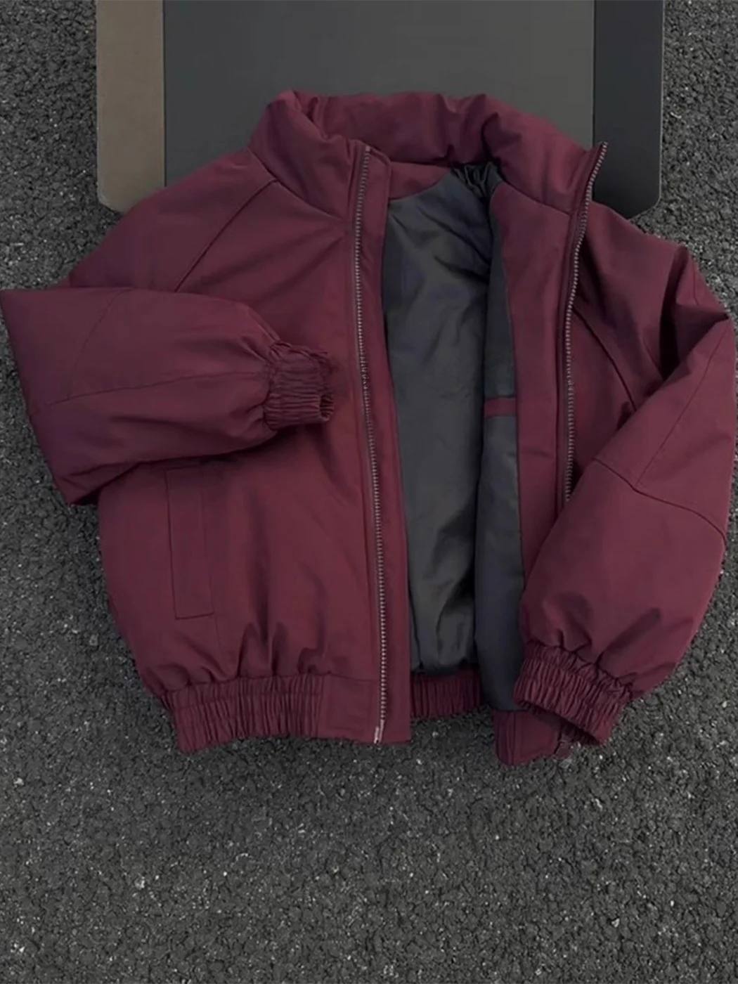 

Red Wine ort Thiened Cotton Jaet Men's Winter Warm Stand Collar Workwear Outerwear Casual Sle Pure Color Polyester Fiber