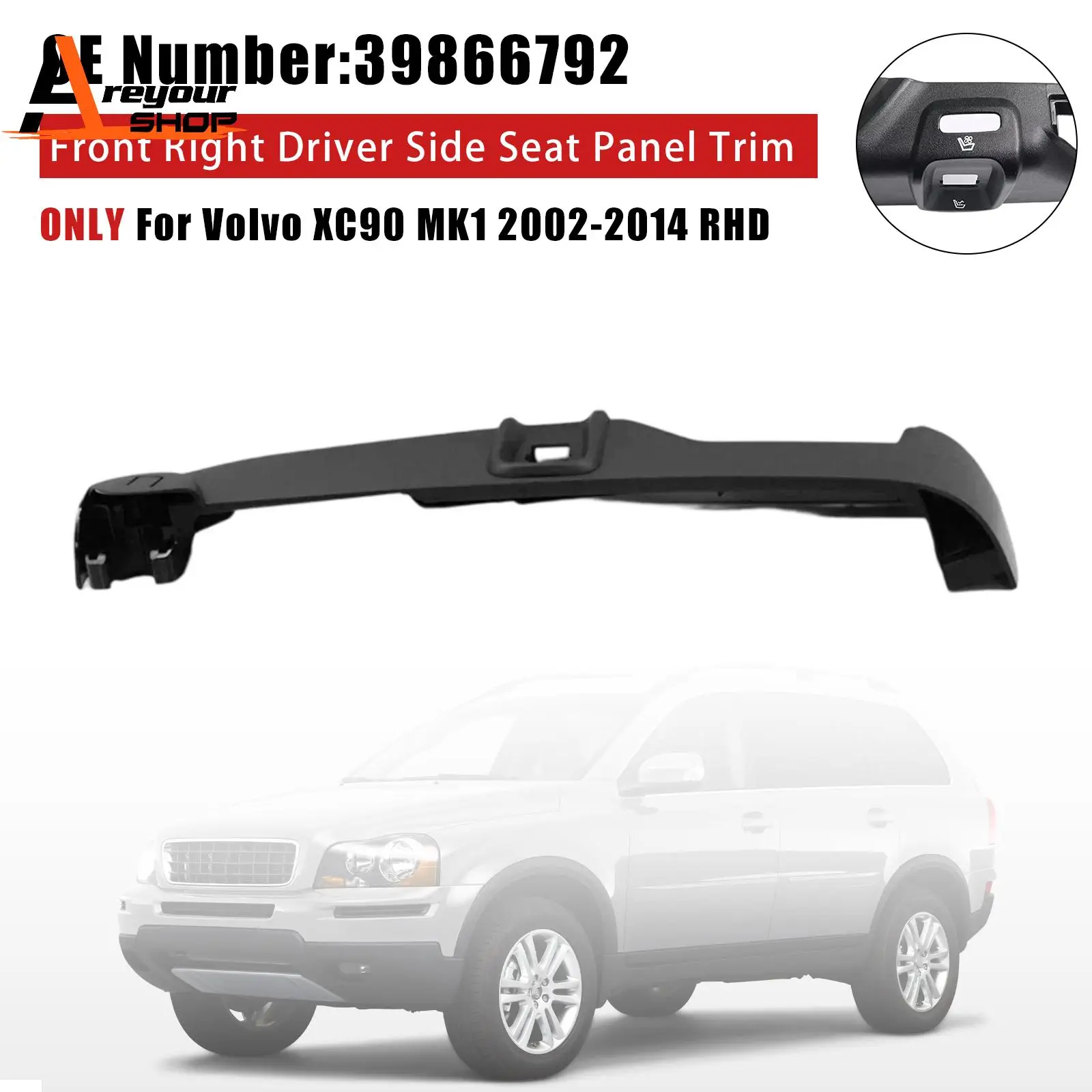 

Areyourshop Передняя правая накладка панели сиденья водителя 39866792 для Volvo XC90 MK1 2002-2014