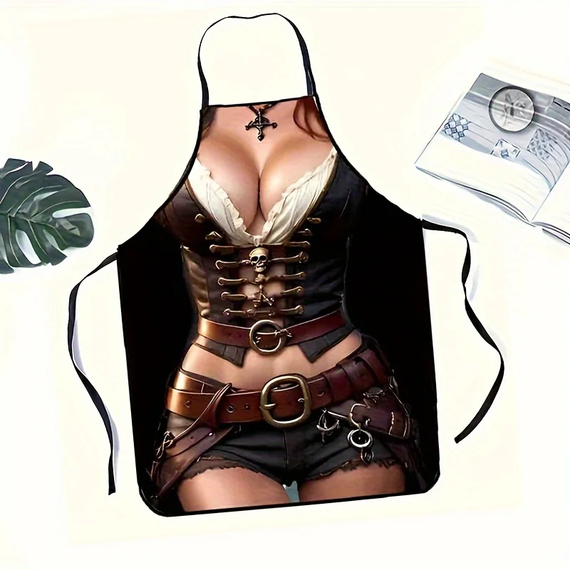 Pirate-Themed Female Apron - Stylish Kitchen Cooking Apron with Corset and Belt, Perfect for Parties & Cooking