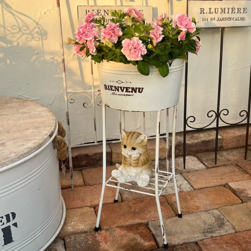 Garden Old Iron Planter Box Vintage Metal Flower Stand Rustic Galvanized Plants Holder Tall Pedestal Plant Rack for Balcony