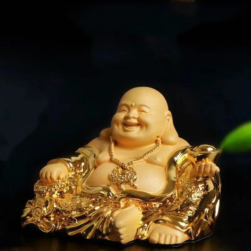 Resin Gold Ingot Miler Buddha Statue God of Wealth of China Home Decor Character