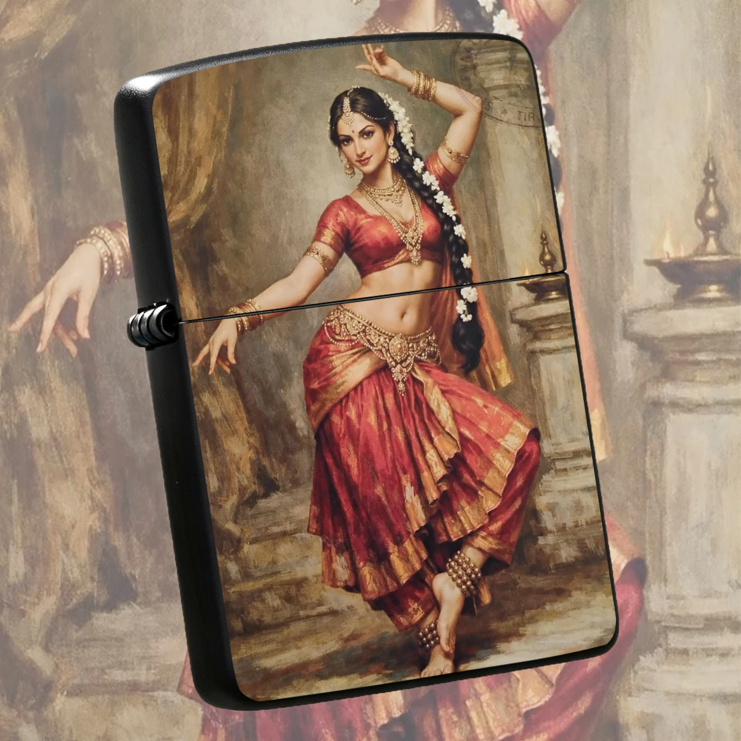 Vintage Indian Dancer Oil Painting Printed Lighter, Artistic Retro Decor Ornament, Portable Daily Carry Practical Item, Exquisite Unique Cultural Gift For All Scenarios, Fine Craftsmanship Decorative Accessory For Personal Use Or Gifting A