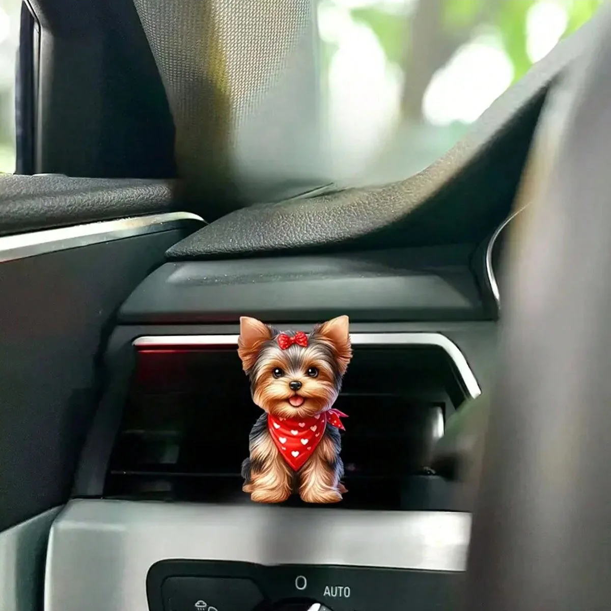 Red Scarf Dog Car Air Vent Clip, Acrylic Cute Puppy Decor with Scent Chip, Funny Vehicle Interior Freshener Gift