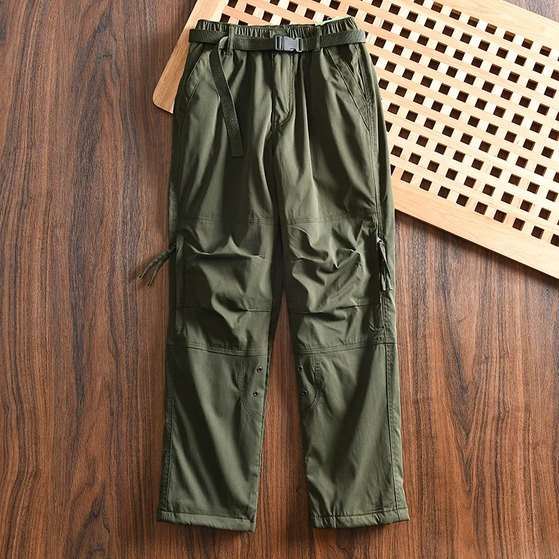 Men's Cargo Pants Plush Lining Warmth Waterproof Outdoor Cycling Long Pant Buckle Hiking Mountaineering Workwear Casual Trousers