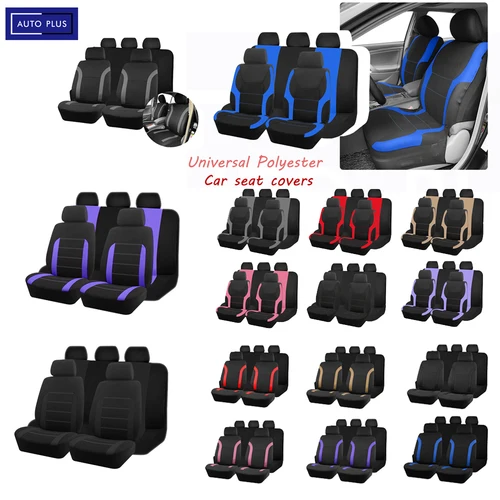 Imagen 1 del producto AUTO PLUS Sports juego de fundas de asiento de coche de poliéster Universal, se adapta a la mayoría de los automóviles, tela lisa Bicolor, accesorios de coche elegantes, Protector de asiento