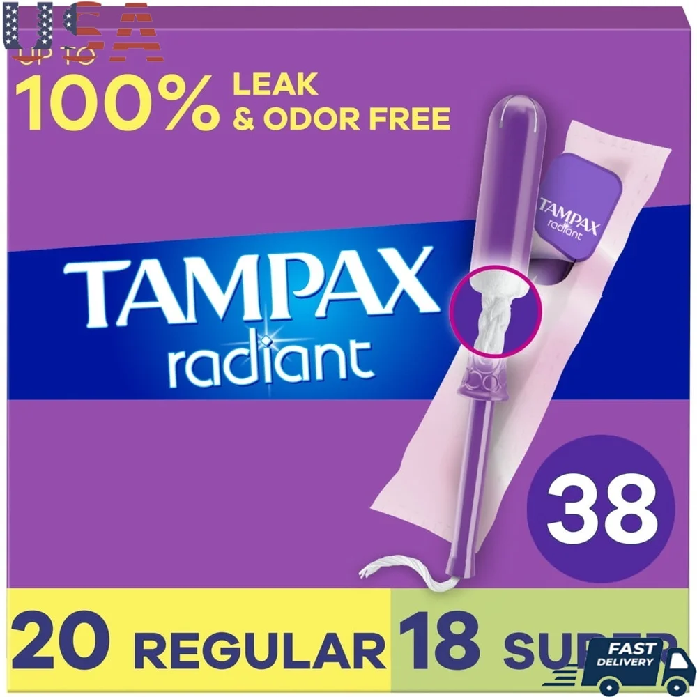Radiant Tampons Duo Pack LeakGuard Braid Regular Super Absorbency 38 Count Biocompatible Safe Disposal Comfort Grip