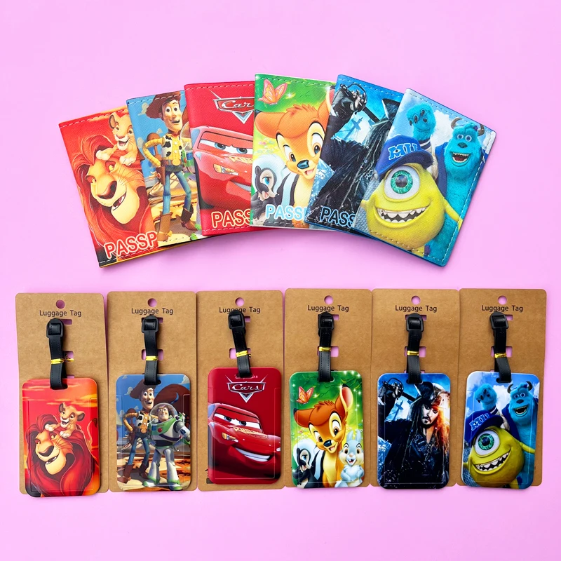 1Set Disney Cars Passport Holder and Luggage Tags Travel Passport Cover Baggage Tag Business ID Card Holder Luggage Label Toys