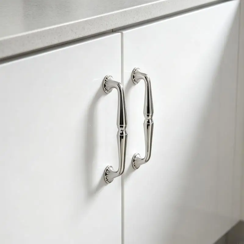 French Cabinet Handle Silver Tone Metal Pull for Drawers Cupboards Dressers and Home Furniture Accent Touch
