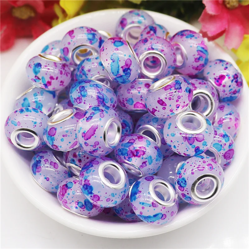 10Pcs Coating Color Flower Art Large Hole European Beads for Bracelet Necklace Hair Beads Jewelry Women Shoelaces Accessories