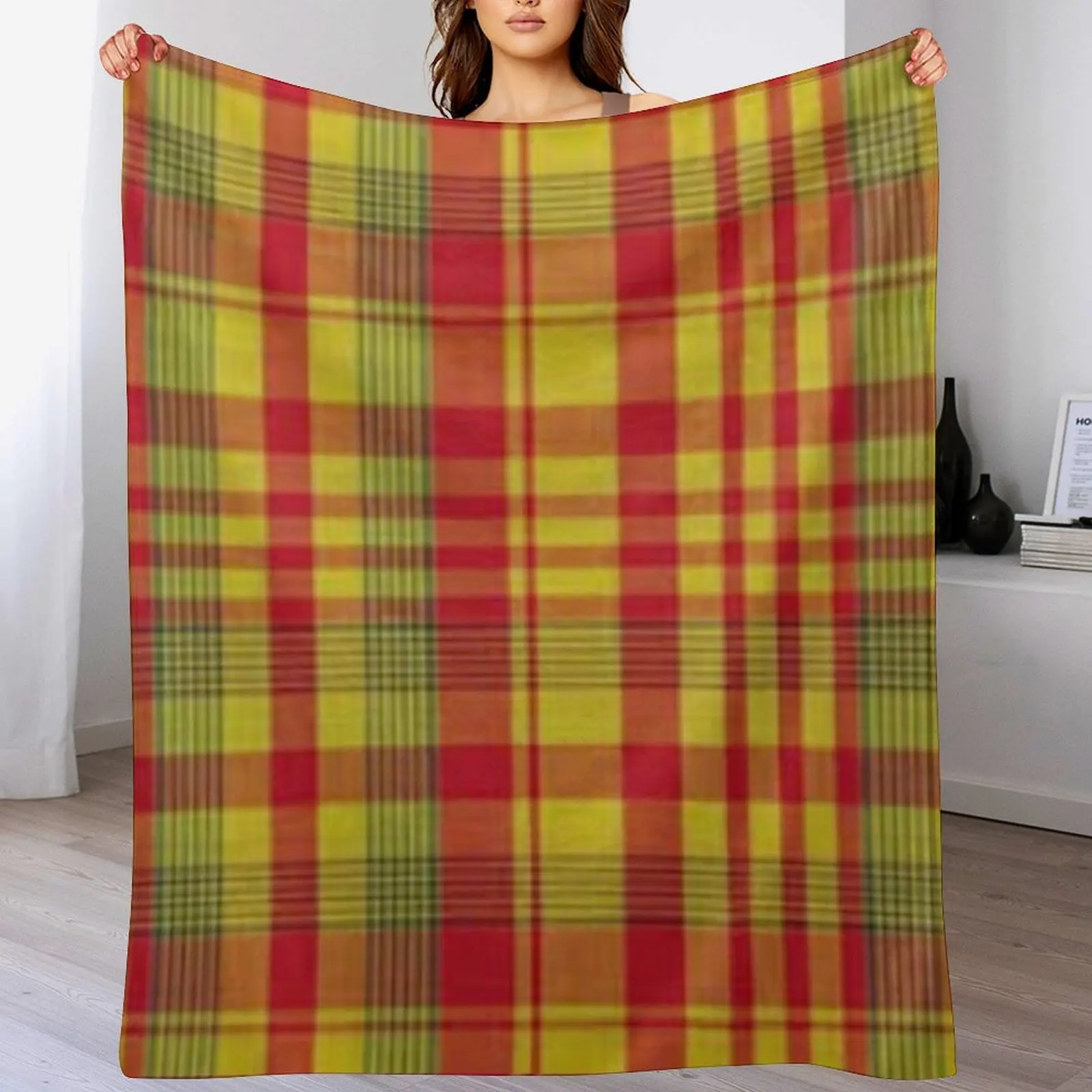 Traditional Creole, Madras Throw Blanket Flannel Fabric For Sofa Thin Hair Blankets