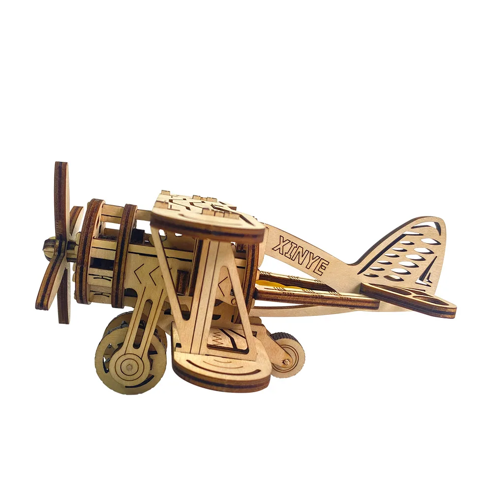 DIY wooden mechanical aircraft model children's educational assembly toys three-dimensional puzzle taxi machine