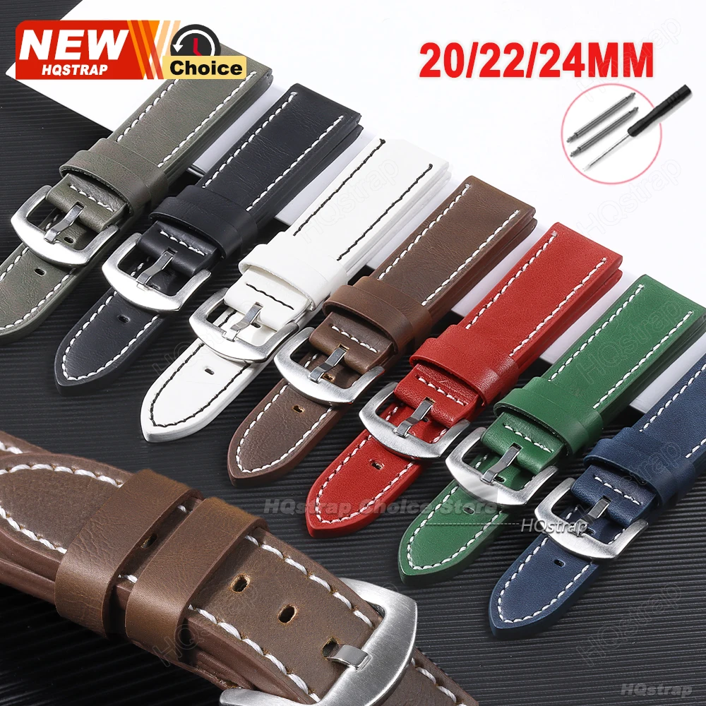 Vintage GenuineLeather Watch Strap 18mm 20mm 22mm 24mm Universal Watch Band for Men Women Waterproof Wristband Smart Bracelet