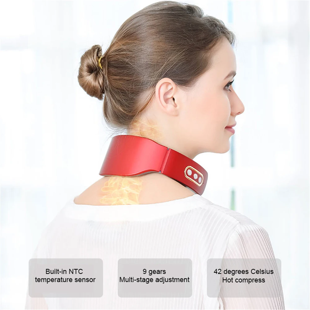 Electric Neck Massager Intelligent EMS Pulse Infrared Heat Massager Cervical Neck Traction Device Relax Cervical Relief Pain