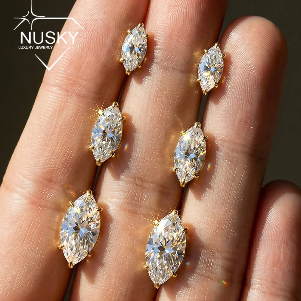 0.3/0.5/1ct Marquise Cut Moissanite Stud Earring for Women Men Lab Grown Diamond S925 Silver Classic 6 Claws Ear Studs Jewelry