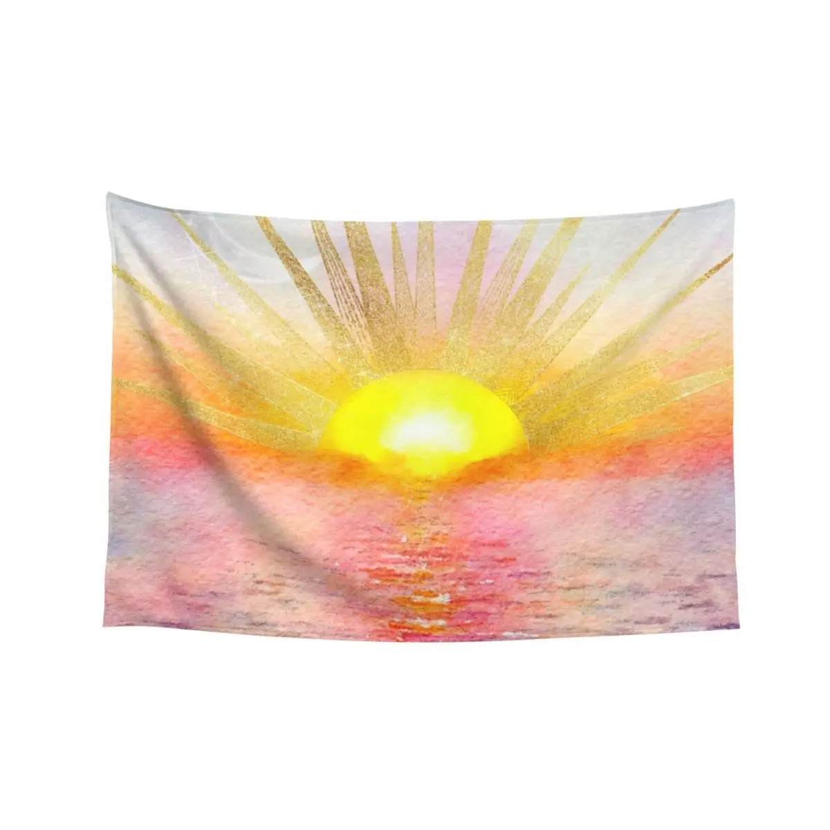 

Sea Sunset Watercolor Gold Sun Doodles Mandala Tapestry Room Decor Aesthetic Room Decor Korean Style Tapestry