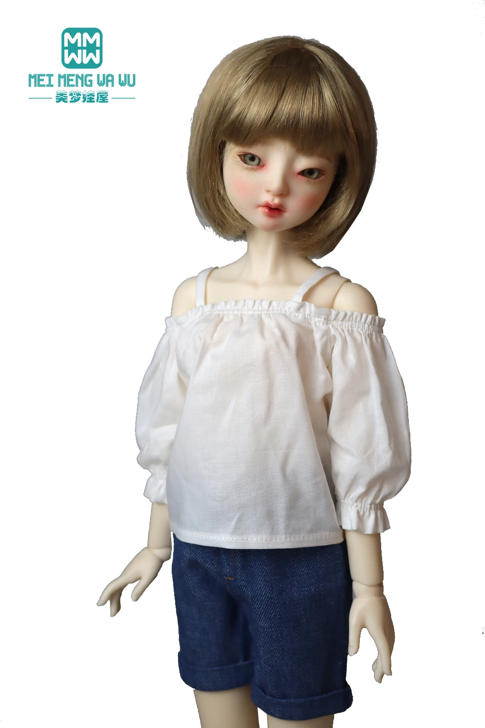 1/4 BJD 인형 옷, MSD 조인트 스마트 인형, 패션 데님 반바지 셔츠, 어깨 스트랩, 소녀 선물, 43cm