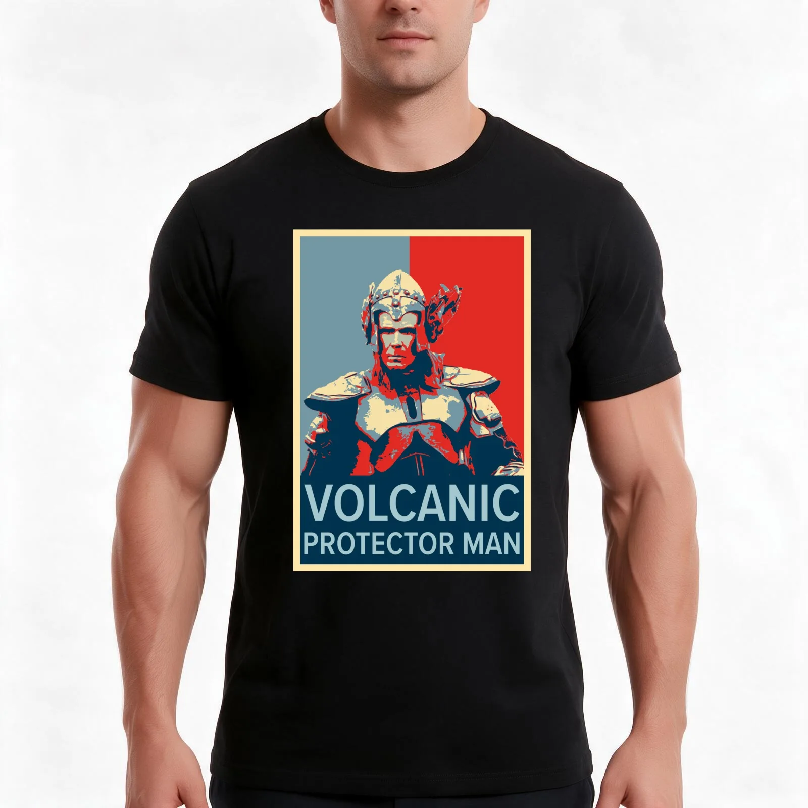 Volcano Man Poster T-Shirt, Summer Casual Cotton Tee, Oversized Streetwear Tops, Vintage Graphic Print, Loose Fit Short Sleeve