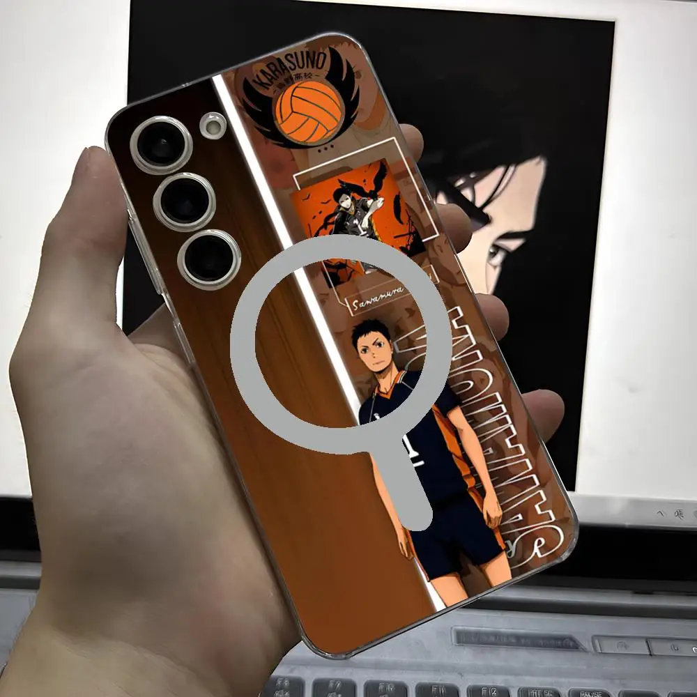 Hot-Blooded Haikyuu Anime Phone Case For Samsung Galaxy S24 S23 S22 S21 Ultra Plus FE Magnetic Suction Transparent Cover