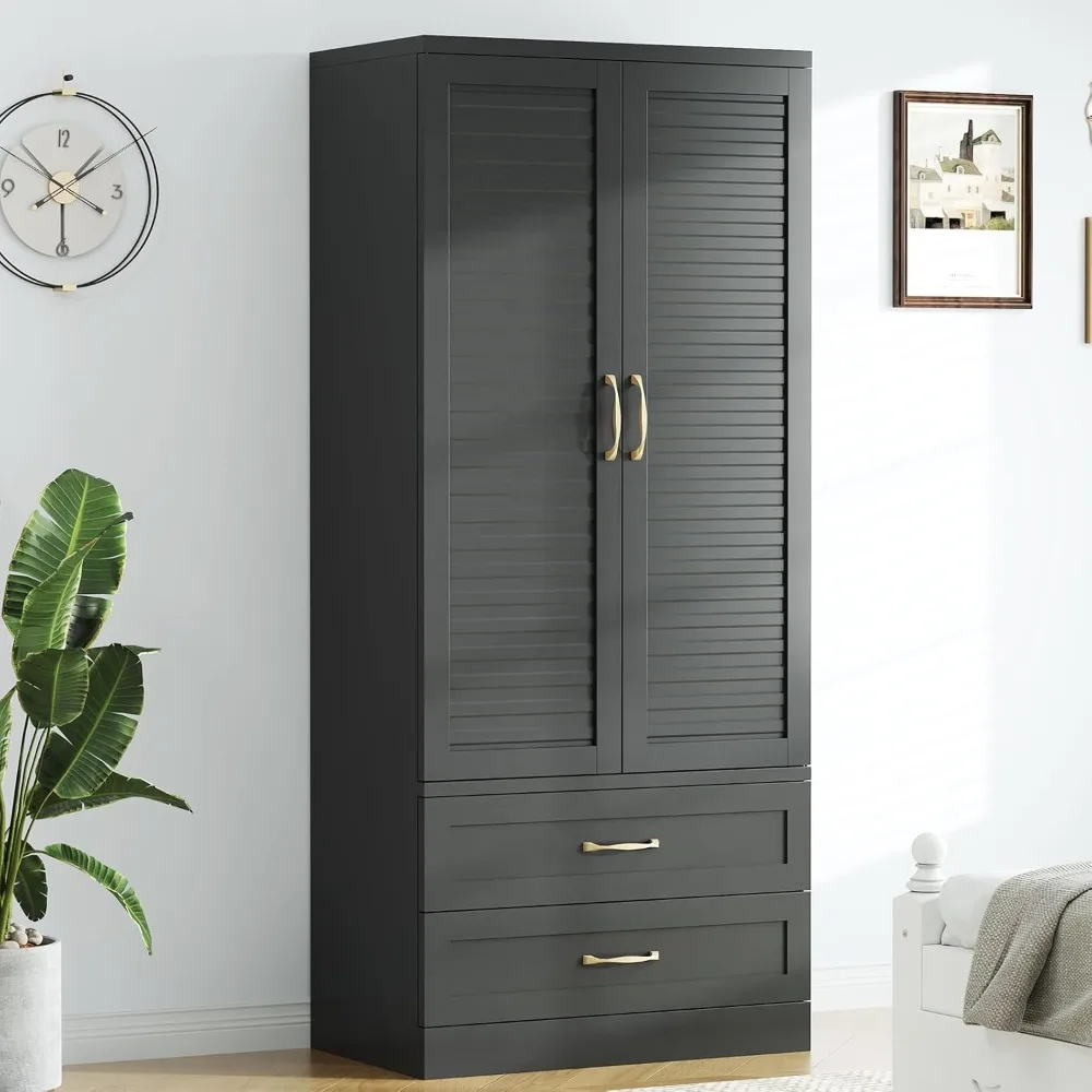 

Metal Wardrobe Closet with Drawers and Hanging Rod, Modern Steel Armoire for Bedroom Storage