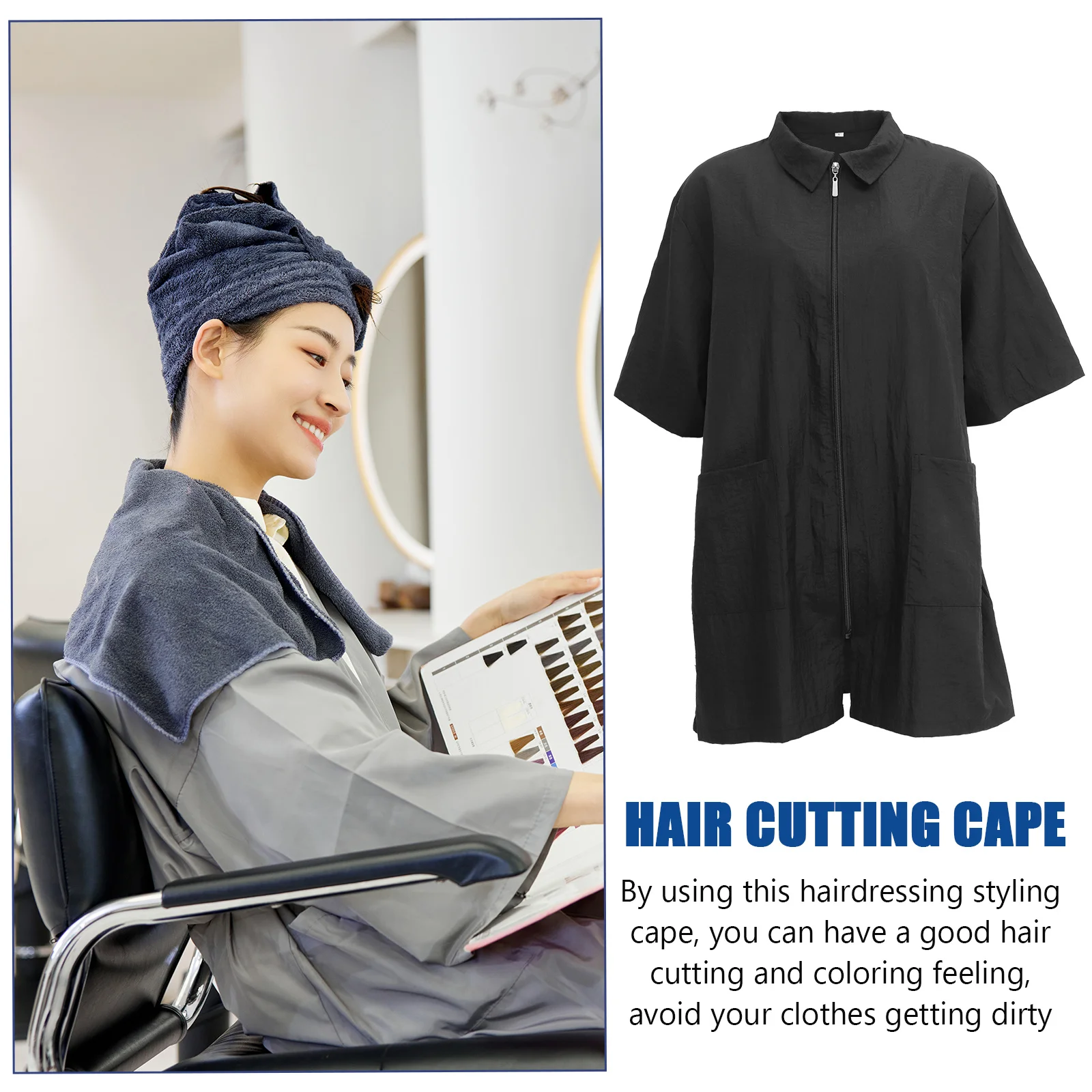 

Hair Dye Clothes Black Xl Practical Zipper Design Soft Durable Hair Treatment Short Sleeve Work Clothes for Men Women
