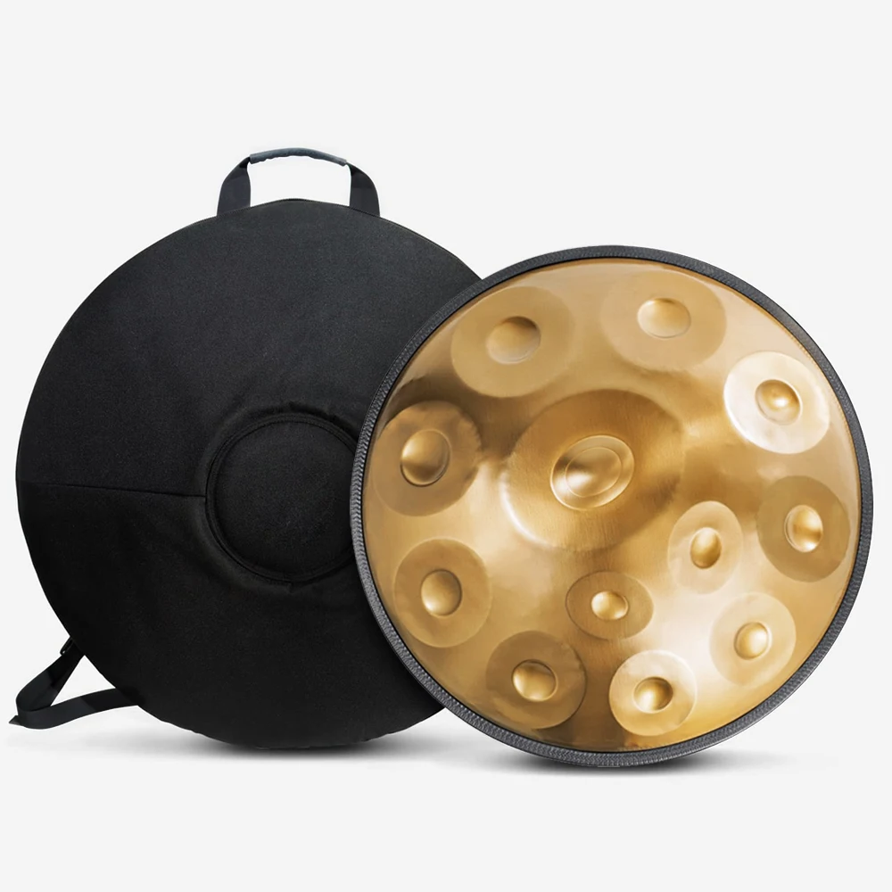 Handpan Drum in D Minor Kurd 9/10/12 Notes 440Hz 22 Inches Steel Hand Drum with Edge Woven Rattan for Professional Performance