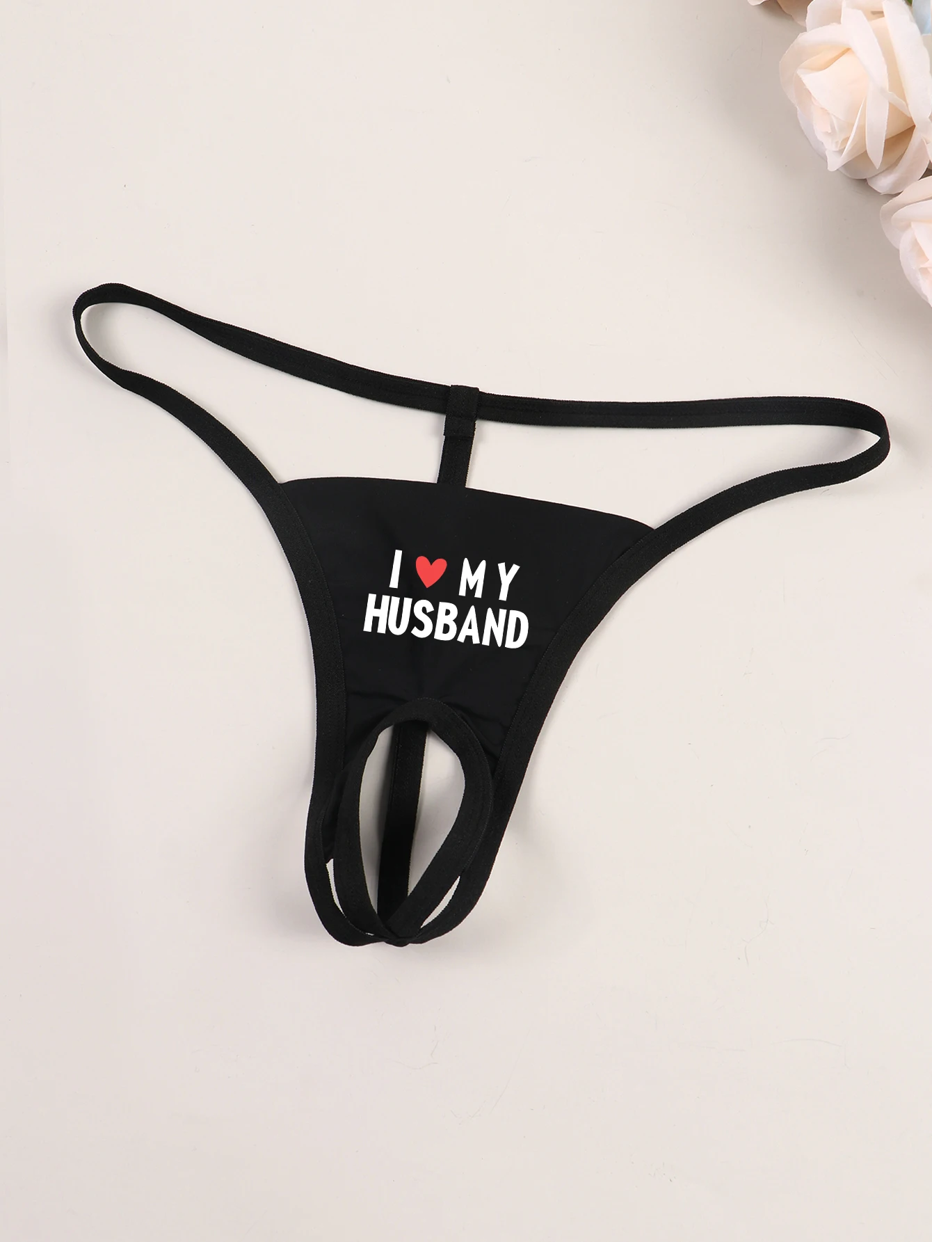 Varsbaby Panties Crotch Opening Thong with I Love My Husband Prints Women Playful Sexy G-string Lingerie S M L