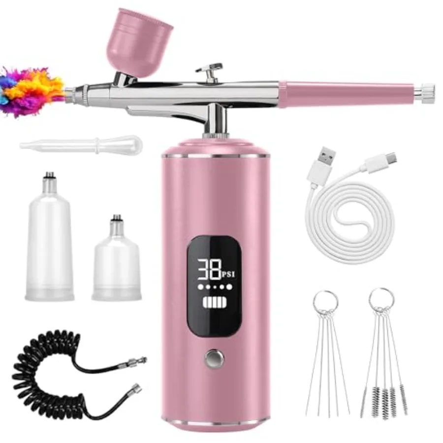 Cordless Rechargeable Airbrush Kit with 0.3mm Nozzle and Cleaning Brush 3 HighPressure Modes Handheld Spray Machine for Precisi