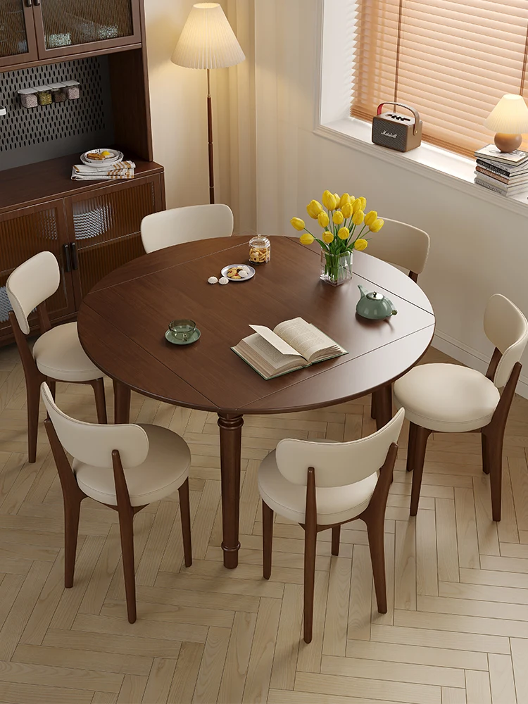 All solid wood dining table and chair combination folding dining table four chairs square table