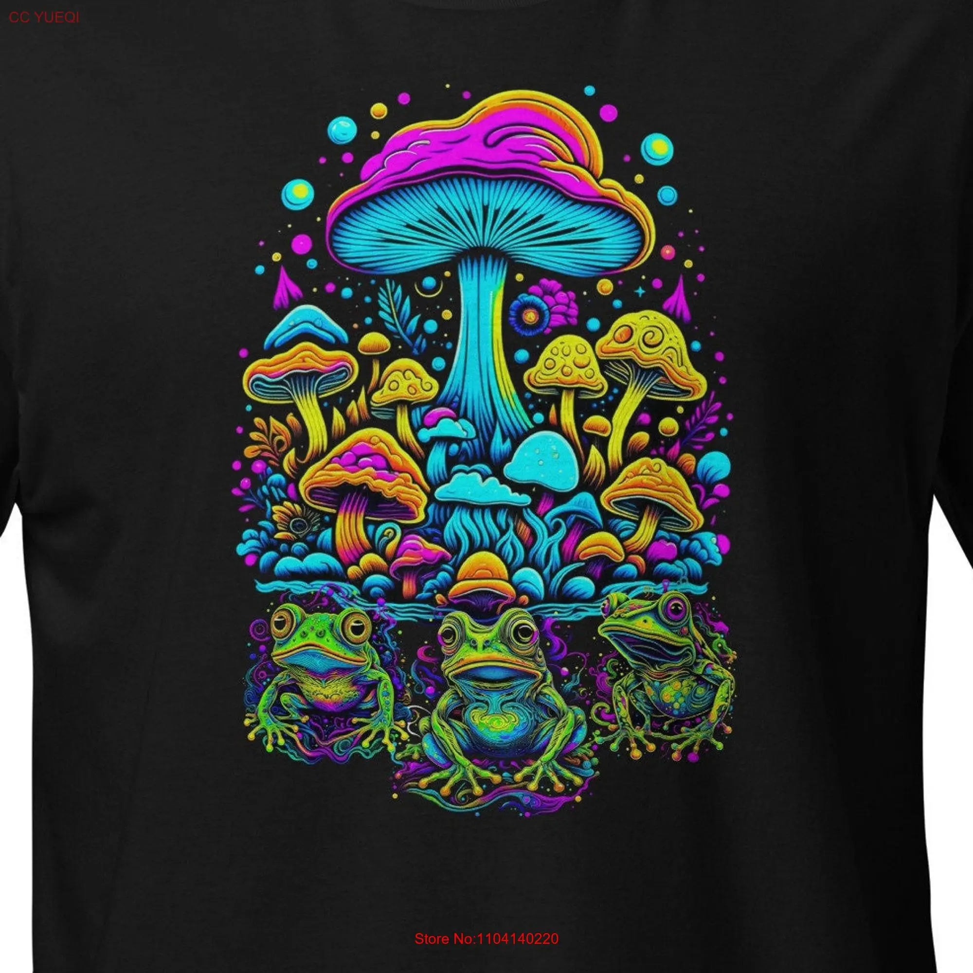 Frog and Mushroom Psychedelic T Shirt Vibrant Color Nature Lover Frogs Trippy Design  long or short sleeves