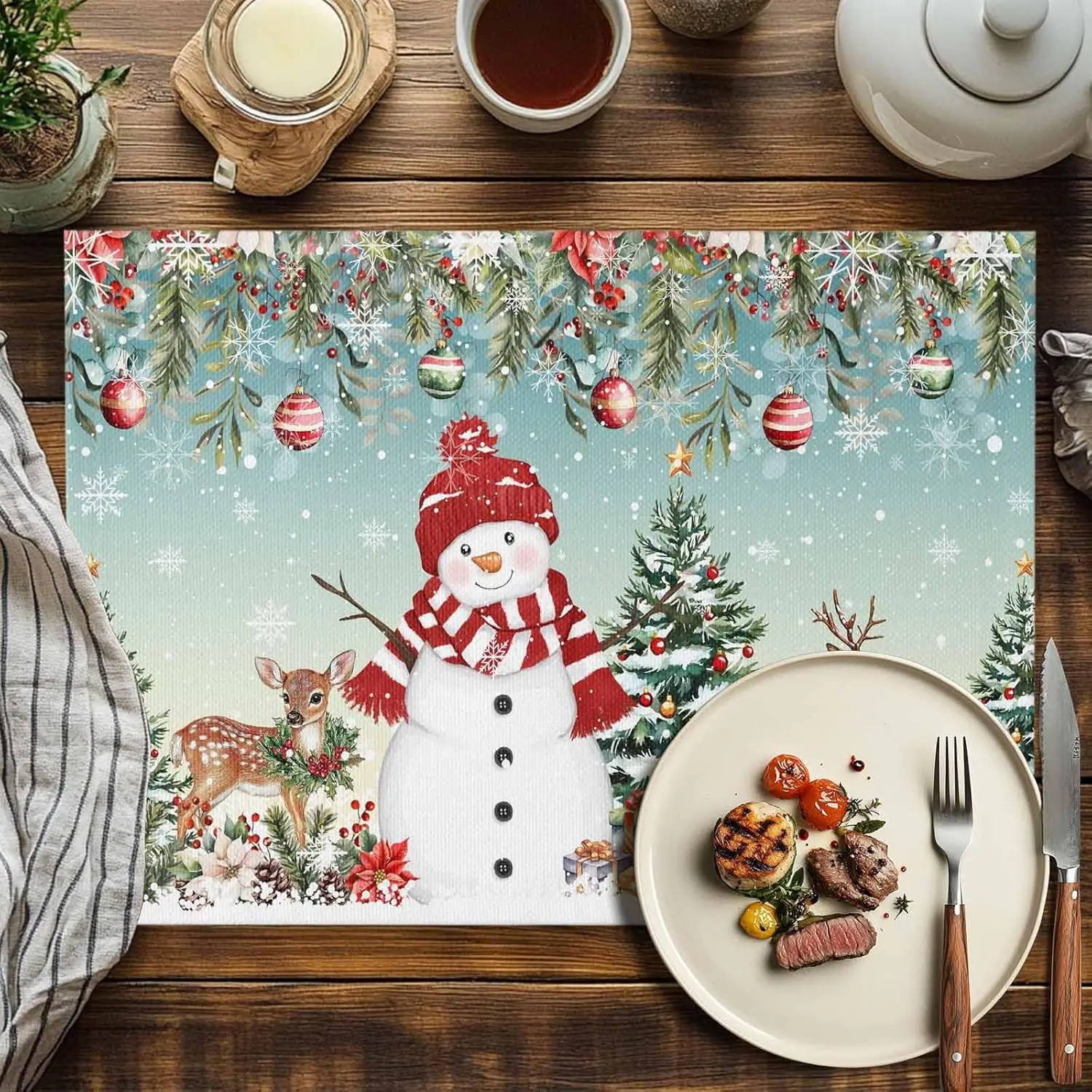 

Christmas Aurora Gradient Table Mats for Kitchen Dining Decor Reusable Winter Holiday Table Placemats Navidad Decorations