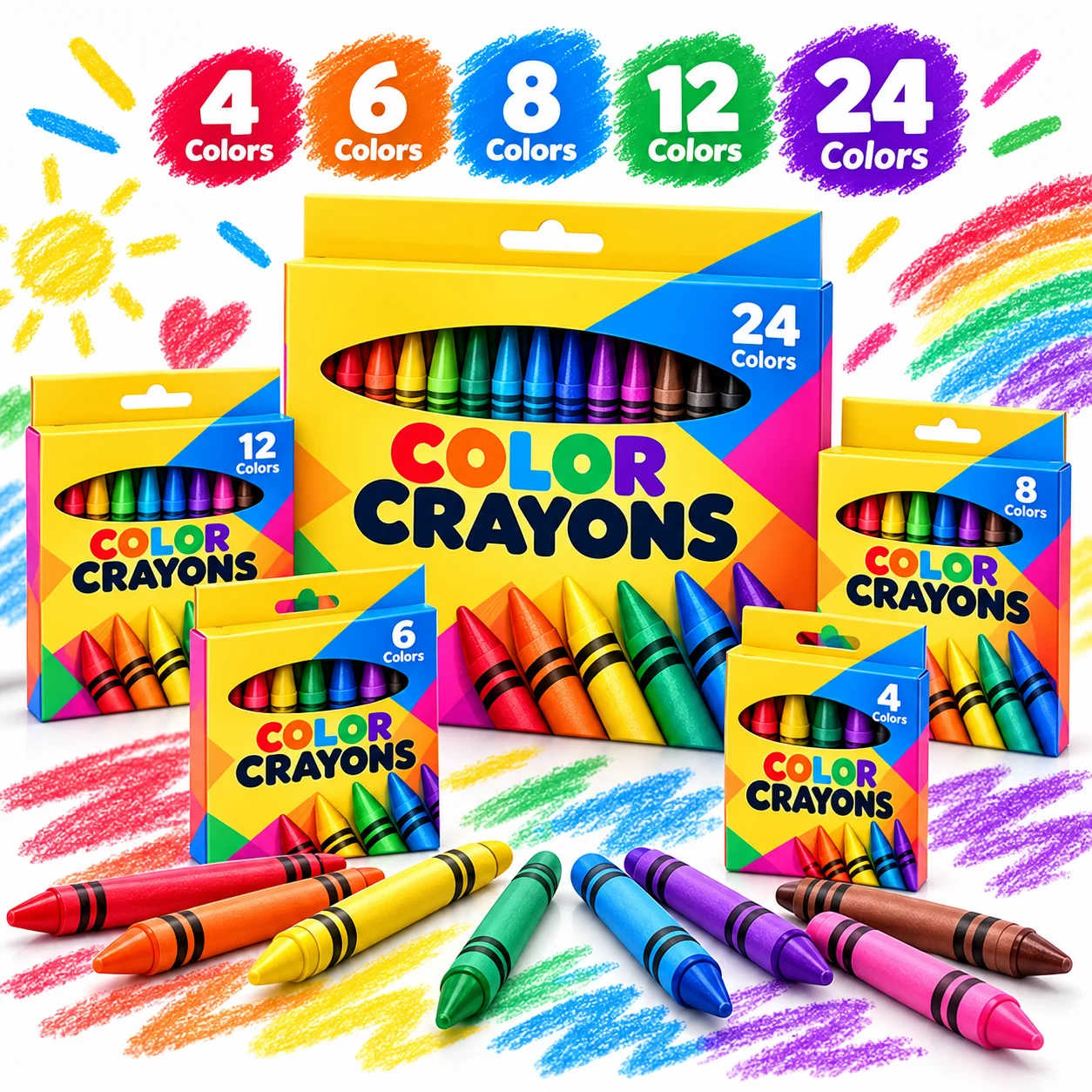 4/6/8/12/24 Colors Wax Crayons Set for Kids Drawing Coloring Non Toxic Crayon Art Supplies School Stationery Gift