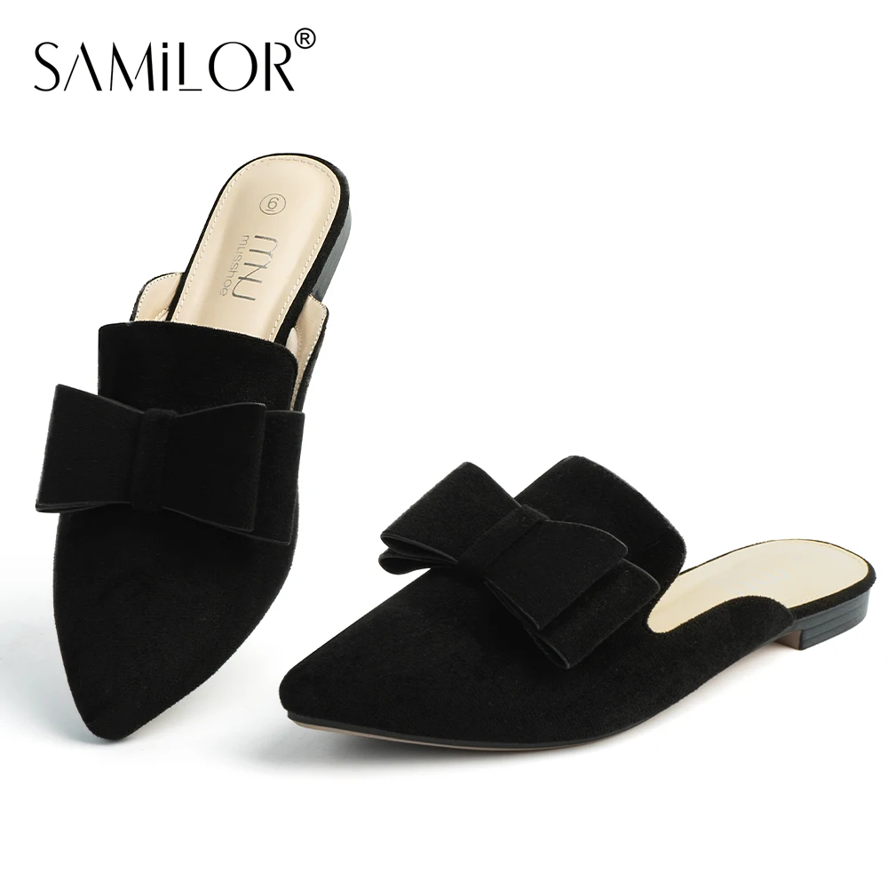 Samilor Women's Pointed Toe Suede Leather Slip-On Mules, Comfortable and Breathable Flats for Casual Summer Fashion