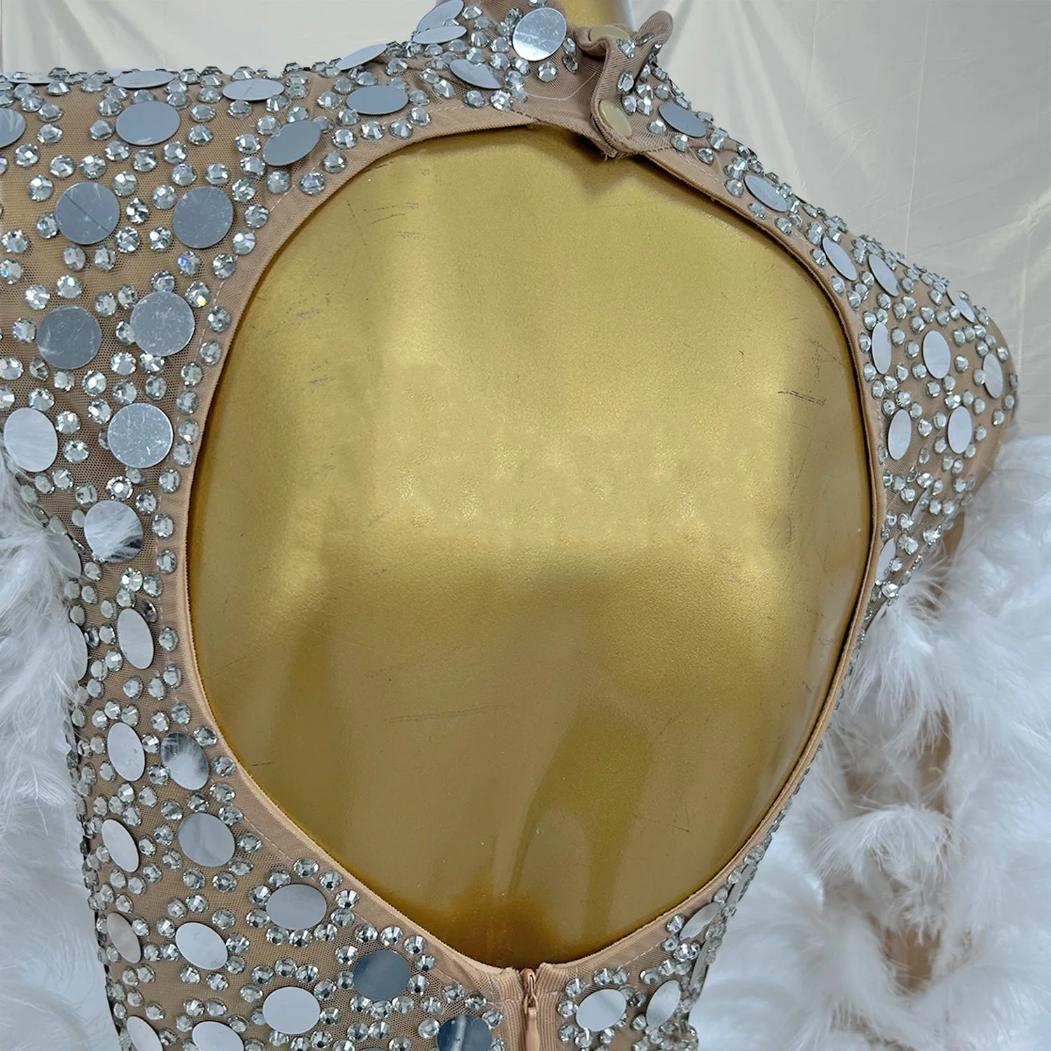 Pianyuxiu brilhante lantejoulas espelhos feminino sexy penas manga bodycon mini vestido celebrar festa de aniversário sessão de fotos palco wear