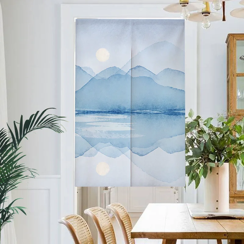 VIKAMA Abstract Landscape Half-Door Curtain, Zen-Inspired Scenic Room Divider, Home Entryway Curtain, No-Drill Room Divider