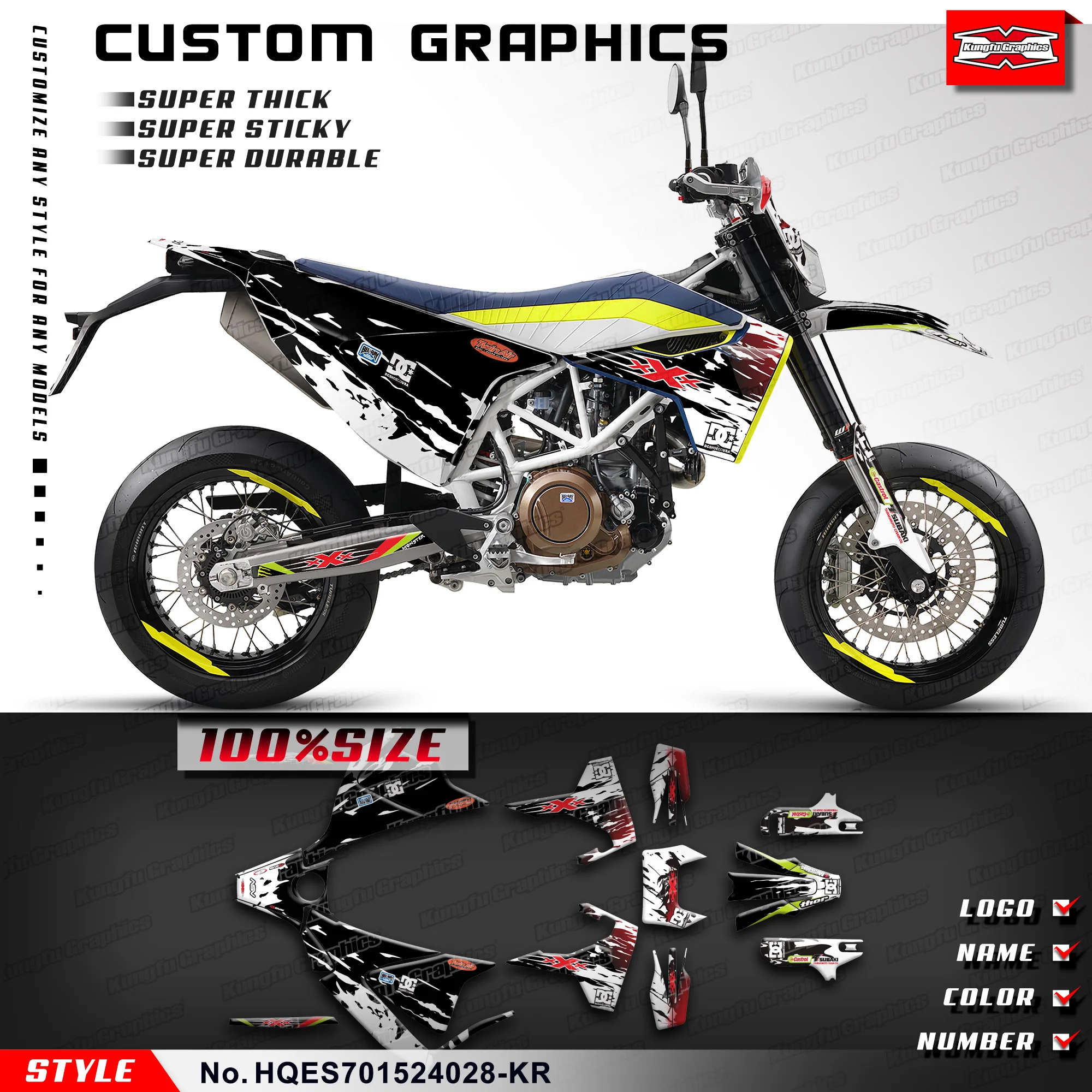 

KUNGFU GRAPHCS Custom Sticker Vinyl Wrap Kit for Husqvarna Enduro Supermoto 701 2015-2024, HQES701524028-KR