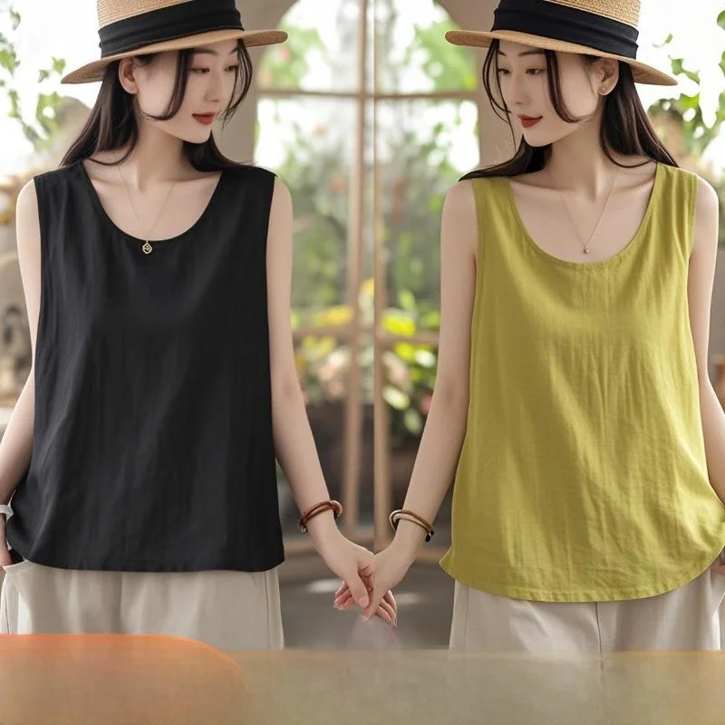 Slimming Effect Pure Cotton Oversized Sleeveless Vest for Women Commute Casual Wear Cleanfit Style A-Line Narrow Strap Vest