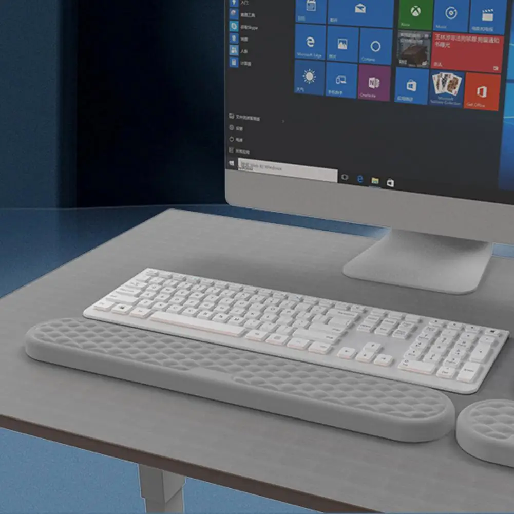 Set Keyboard kulit palsu, Keyboard pergelangan tangan kulit imitasi ergonomis, Mouse dengan memori untuk nyeri kantor