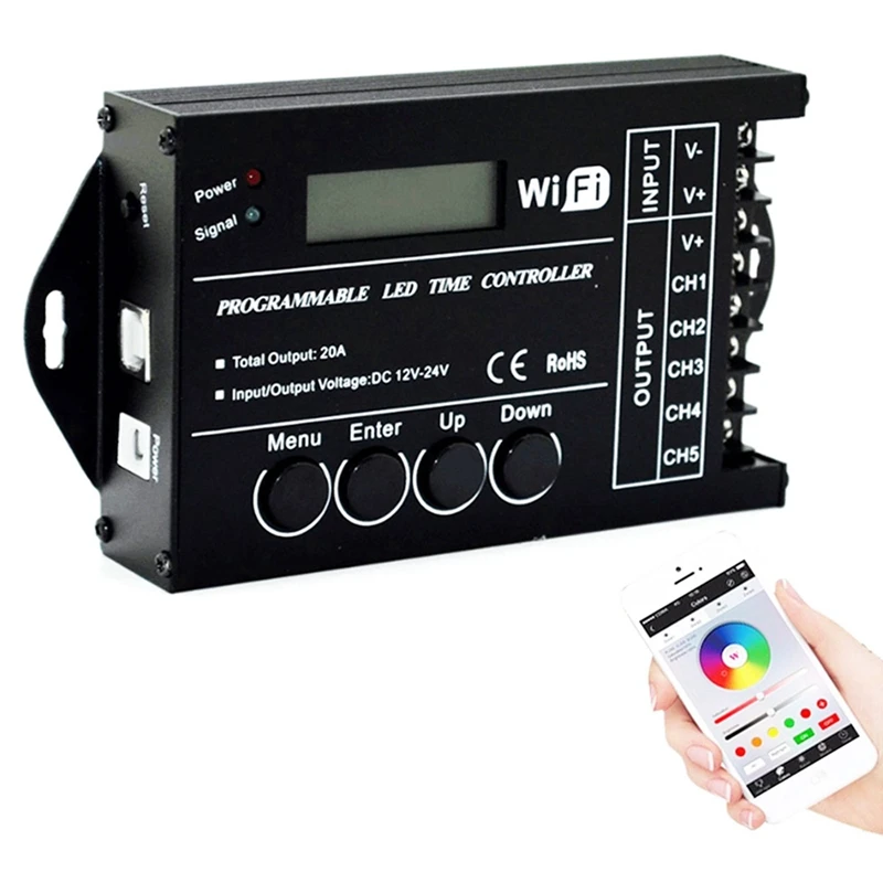programable Controller DC 12V 24V WiFi RGB Time Programmable LED Controller TC421 5 Channels 20A Common Anode Programmable LED S